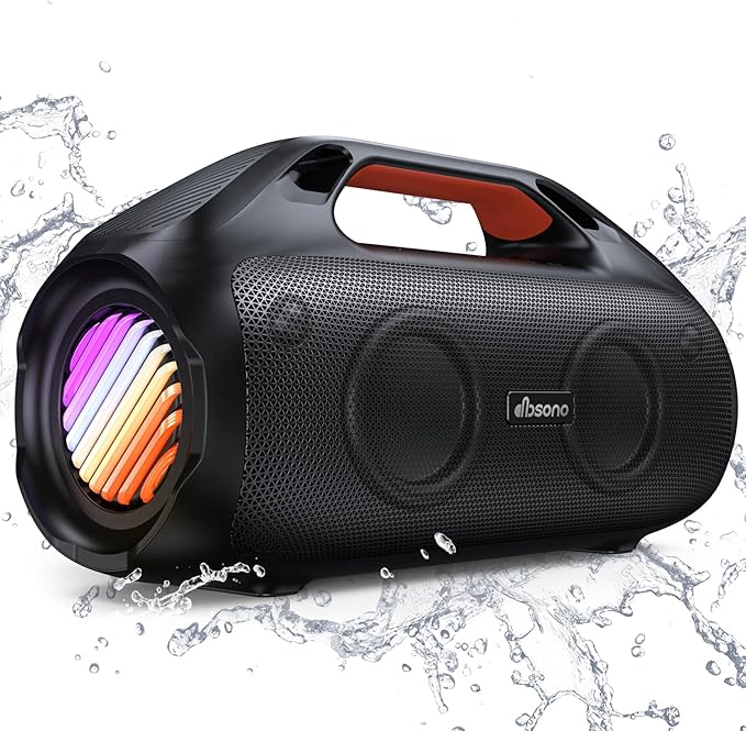 100W Bluetooth Speaker, Outdoor Wireless Boombox with Powerful Bass, RGB Lights, IPX7 Waterproof|30H Playtime|USB-C|TWS|AUX, Portable for Party, Camping, Pool, Beach, Backyard-Black