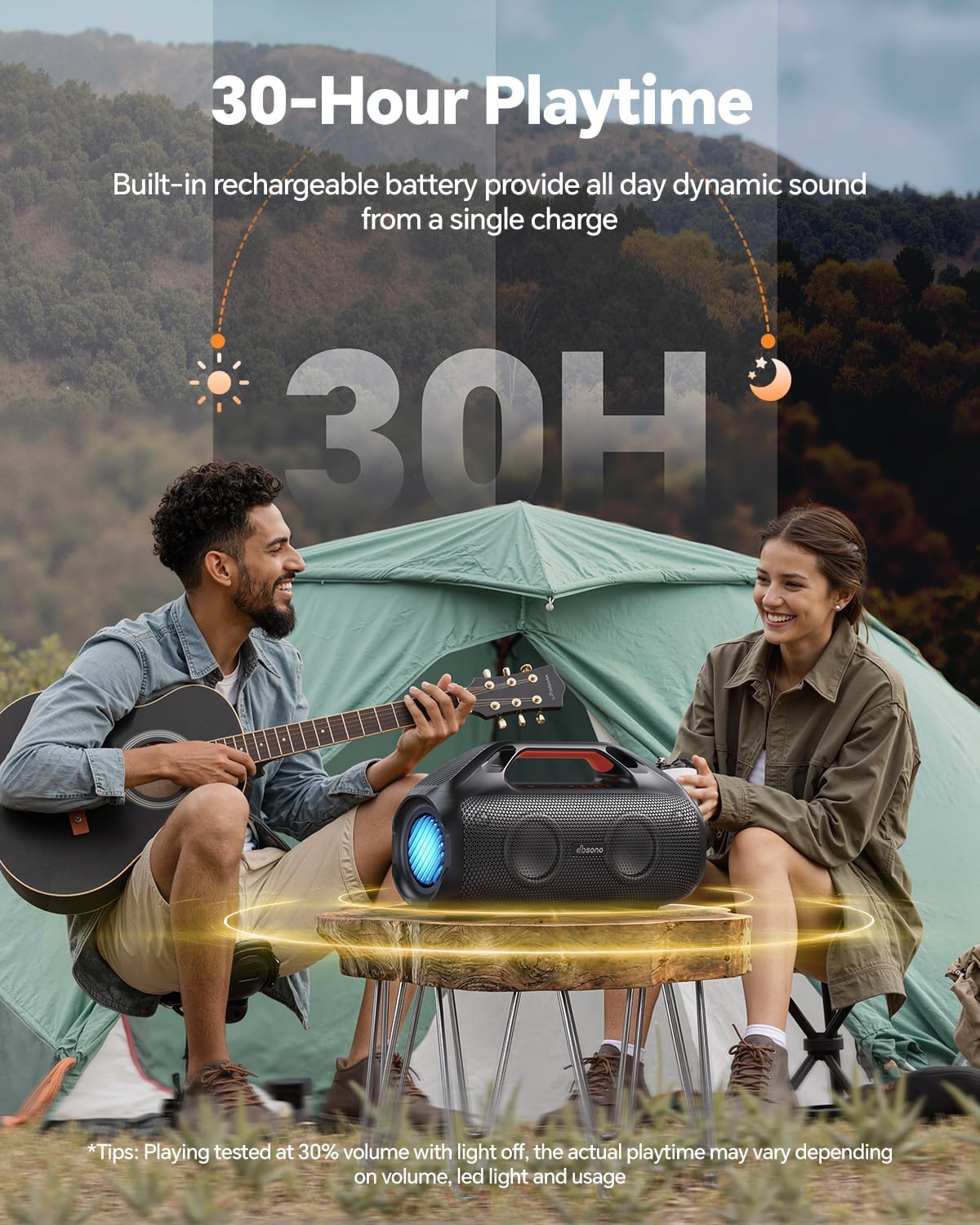 100W Bluetooth Speaker, Outdoor Wireless Boombox with Powerful Bass, RGB Lights, IPX7 Waterproof|30H Playtime|USB-C|TWS|AUX, Portable for Party, Camping, Pool, Beach, Backyard-Black