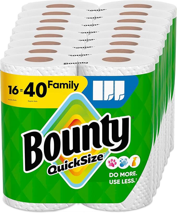 Bounty Quick Size Paper Towels, White, 8 Family Rolls = 20 Regular Rolls (Packaging May Vary)