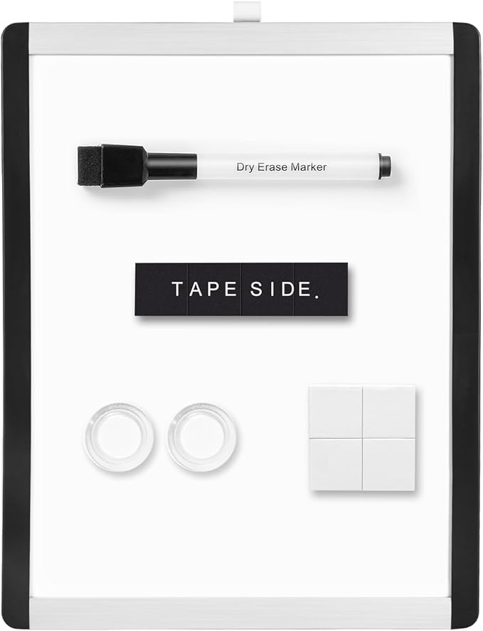 Small Dry Erase Whiteboard, Magnetic Whiteboard with Marker and Magnets, 8.5" x 11", Plastic/Aluminum Frame