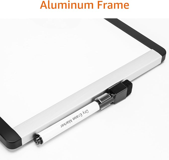 Small Dry Erase Whiteboard, Magnetic Whiteboard with Marker and Magnets, 8.5" x 11", Plastic/Aluminum Frame