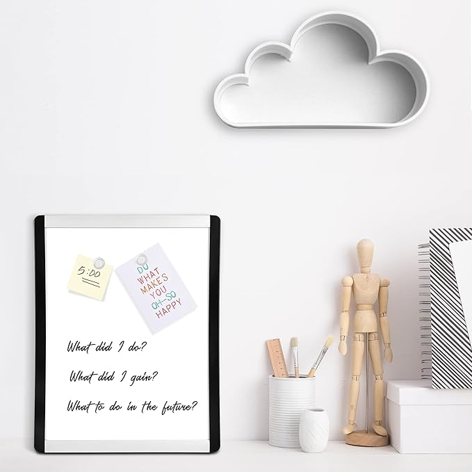 Small Dry Erase Whiteboard, Magnetic Whiteboard with Marker and Magnets, 8.5" x 11", Plastic/Aluminum Frame