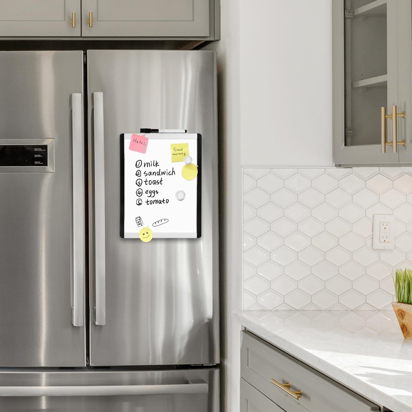Small Dry Erase Whiteboard, Magnetic Whiteboard with Marker and Magnets, 8.5" x 11", Plastic/Aluminum Frame