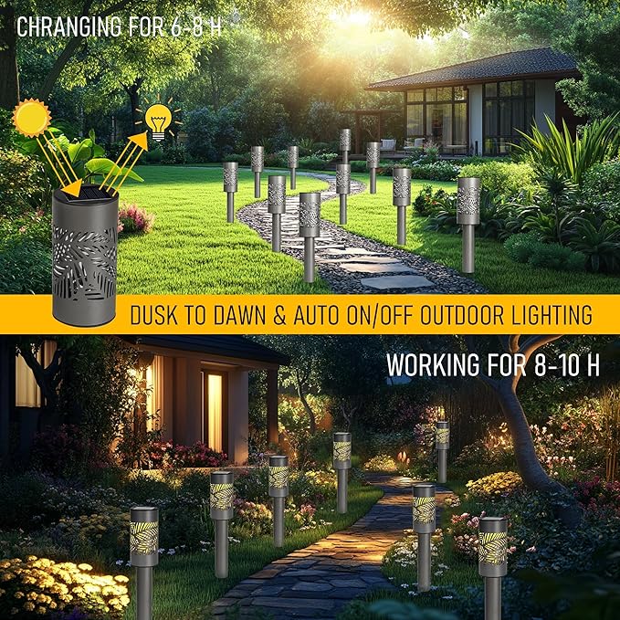 Solar Pathway Lights Outdoor, 12 Pack LED Warm White Waterproof Solar Powered Landscape Lights for Walkway Driveway Lawn Patio Yard Garden