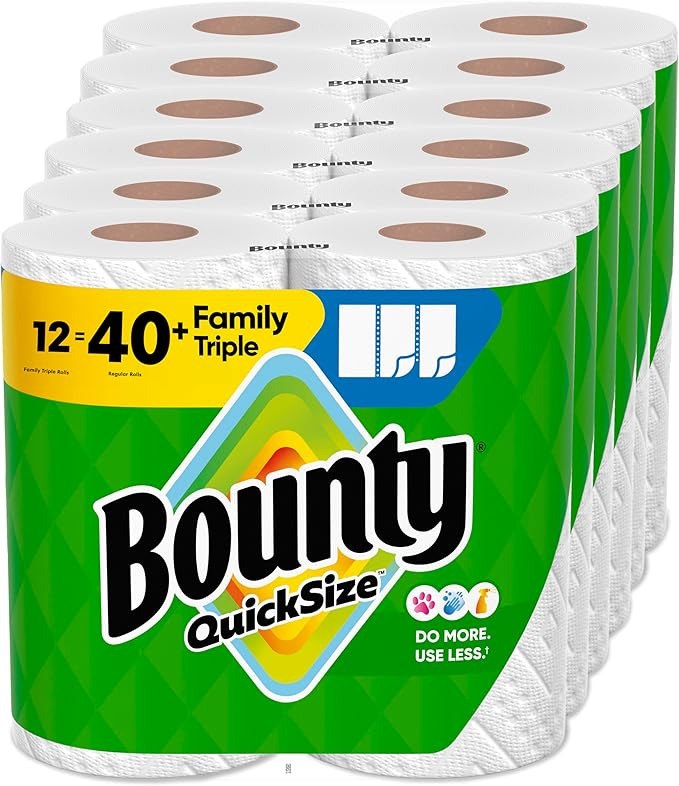 Bounty Quick Size Paper Towels, White, 8 Family Rolls = 20 Regular Rolls (Packaging May Vary)