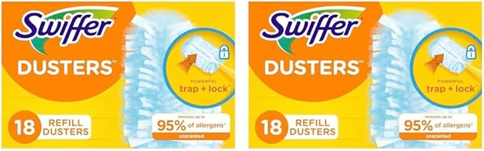 Swiffer Dusters Refill for Cleaning, Made by SWIFFER, Feather & Microfiber Duster Disposable Alternative, for Dusting Furniture, Blinds, Ceiling Fans, Walls, Helps Remove Allergens, Unscented, 18ct