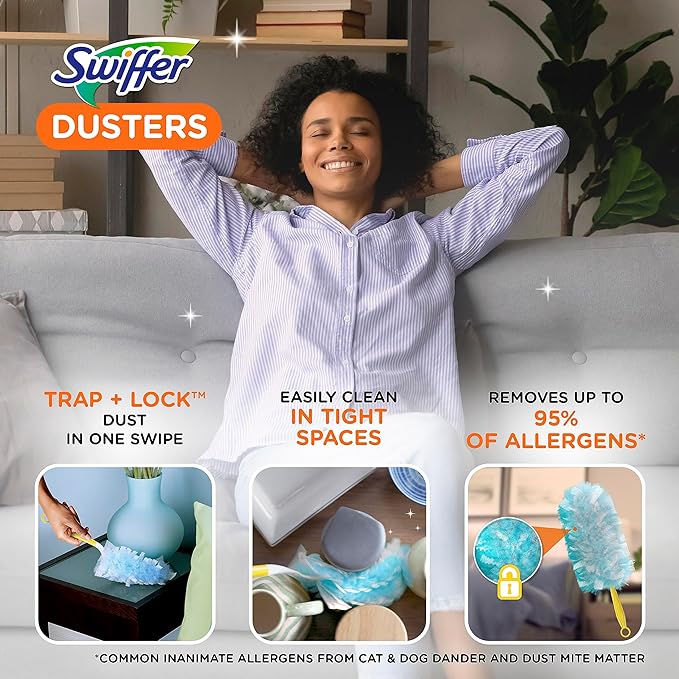 Swiffer Dusters Refill for Cleaning, Made by SWIFFER, Feather & Microfiber Duster Disposable Alternative, for Dusting Furniture, Blinds, Ceiling Fans, Walls, Helps Remove Allergens, Unscented, 18ct