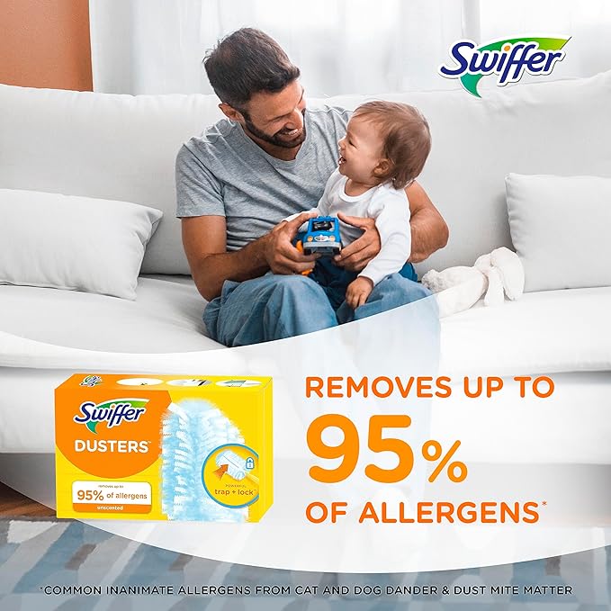 Swiffer Dusters Refill for Cleaning, Made by SWIFFER, Feather & Microfiber Duster Disposable Alternative, for Dusting Furniture, Blinds, Ceiling Fans, Walls, Helps Remove Allergens, Unscented, 18ct