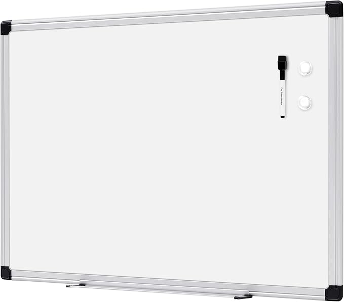 Magnetic Dry Erase Whiteboard, 24"W x 18"H, Aluminium Frame, Silver/White