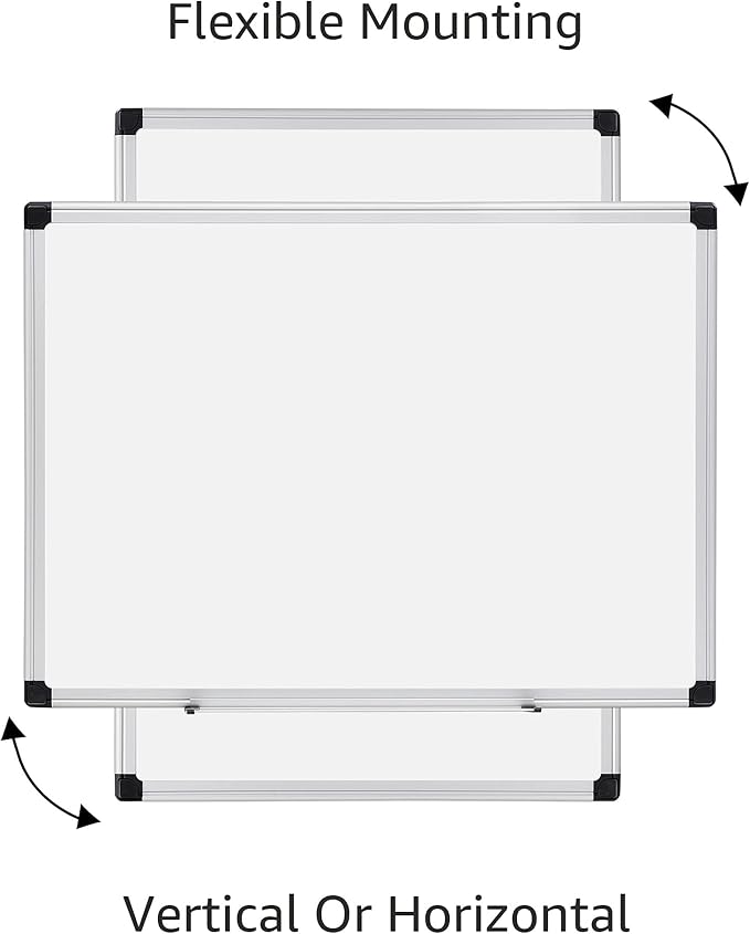 Magnetic Dry Erase Whiteboard, 24"W x 18"H, Aluminium Frame, Silver/White