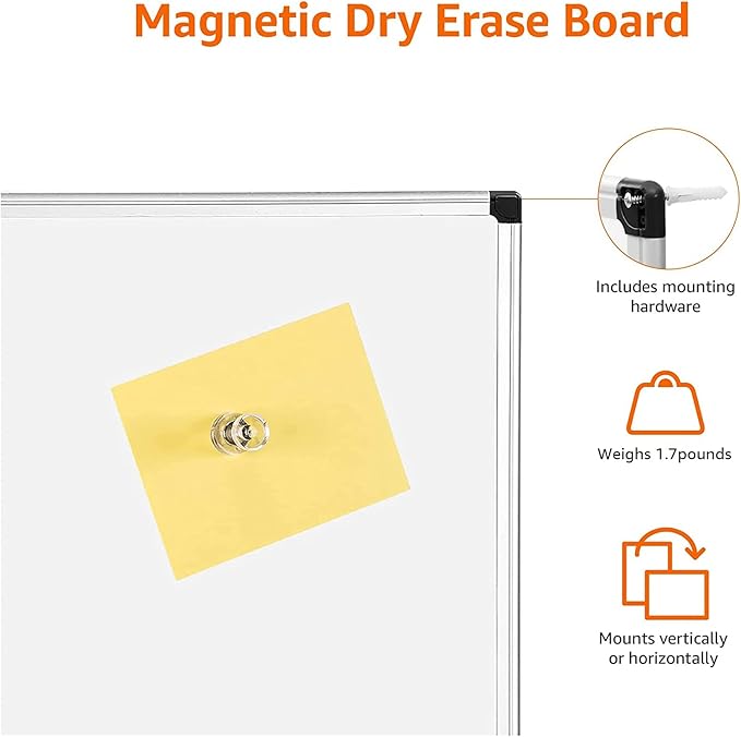Magnetic Dry Erase Whiteboard, 24"W x 18"H, Aluminium Frame, Silver/White