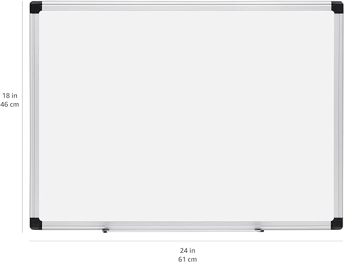 Magnetic Dry Erase Whiteboard, 24"W x 18"H, Aluminium Frame, Silver/White