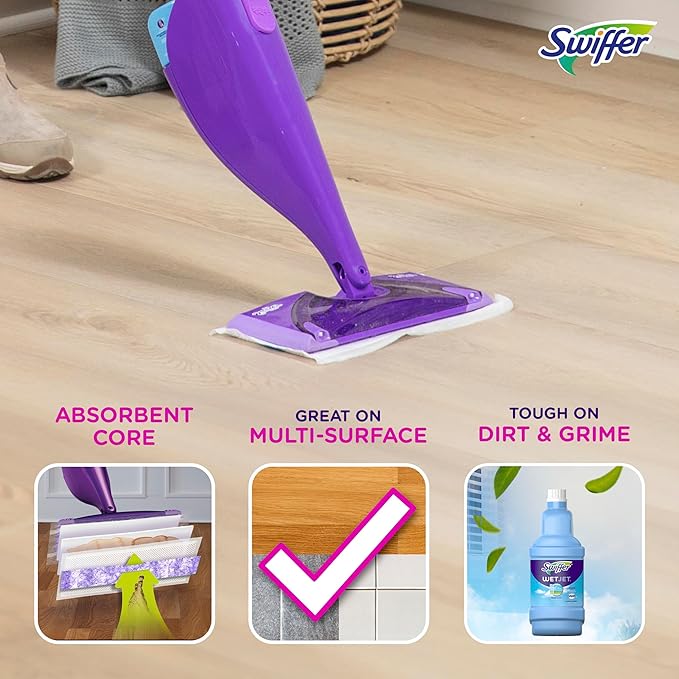Swiffer WetJet Multi-Purpose and Hardwood Liquid Floor Cleaner Solution Refill, with Gain Scent, 42.2 fl oz each, (Pack of 2)