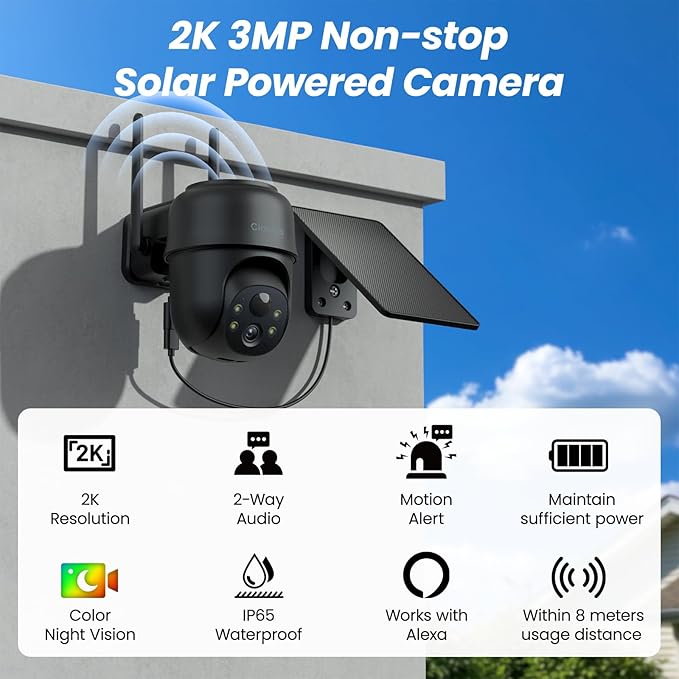Cameras for Home Security-2.4G WiFi Outdoor Camera Wireless Solar/Battery Powered, 360° Viewing, Human Detection, Color Night Vision, Cloud/SD Storage B6 (B6-Black-1pack-2.4G