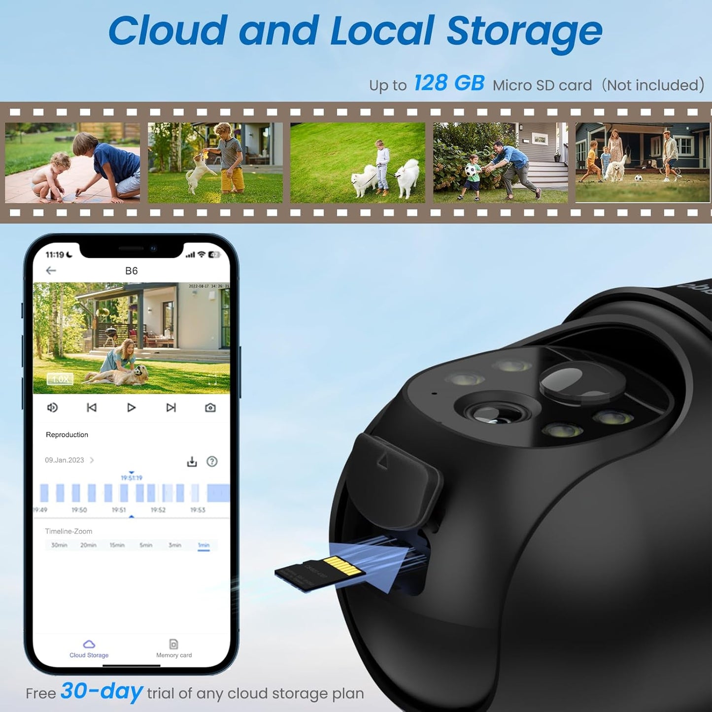 Cameras for Home Security-2.4G WiFi Outdoor Camera Wireless Solar/Battery Powered, 360° Viewing, Human Detection, Color Night Vision, Cloud/SD Storage B6 (B6-Black-1pack-2.4G