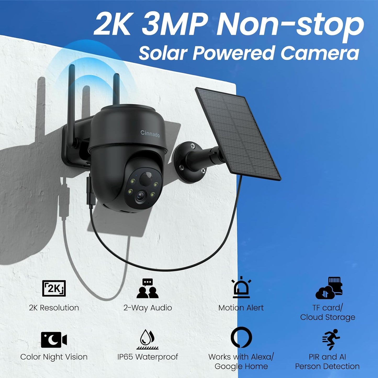 Cameras for Home Security-2.4G WiFi Outdoor Camera Wireless Solar/Battery Powered, 360° Viewing, Human Detection, Color Night Vision, Cloud/SD Storage B6 (B6-Black-1pack-2.4G
