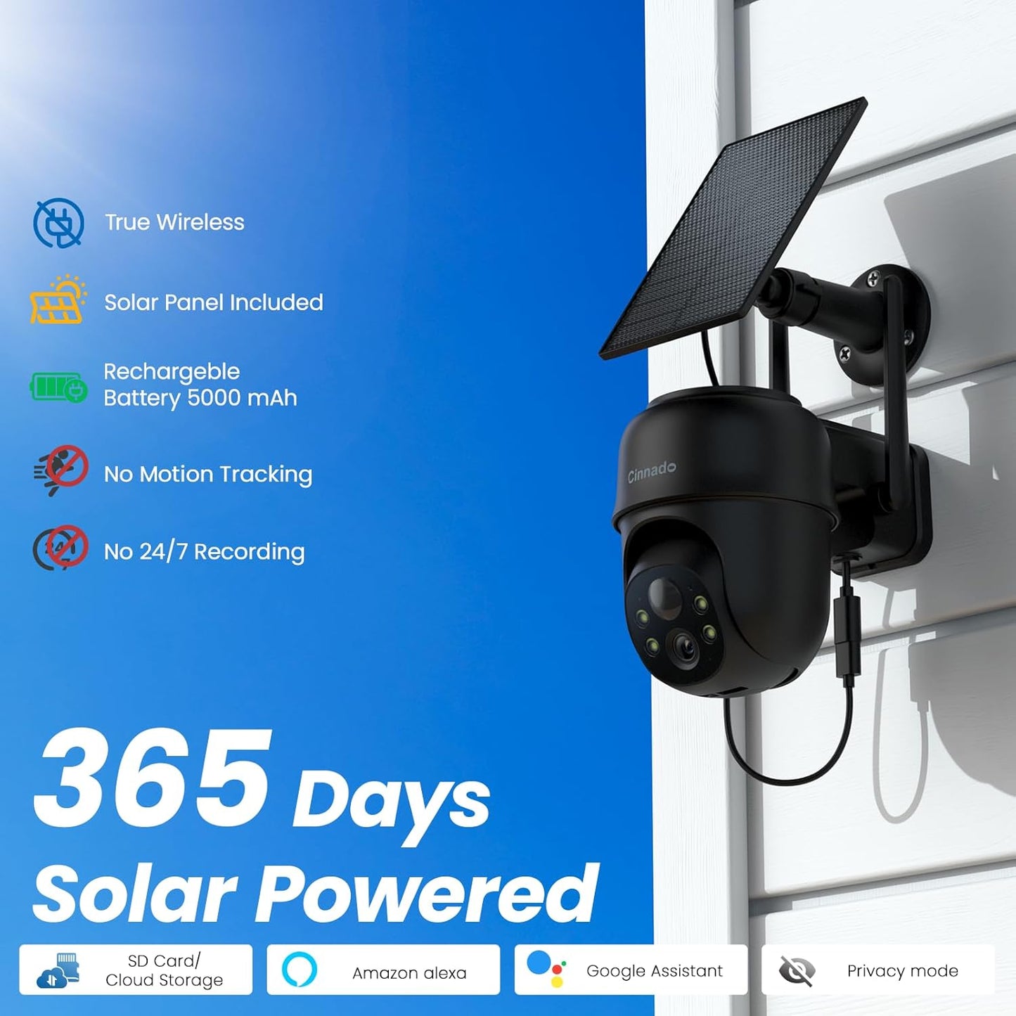 Cameras for Home Security-2.4G WiFi Outdoor Camera Wireless Solar/Battery Powered, 360° Viewing, Human Detection, Color Night Vision, Cloud/SD Storage B6 (B6-Black-1pack-2.4G