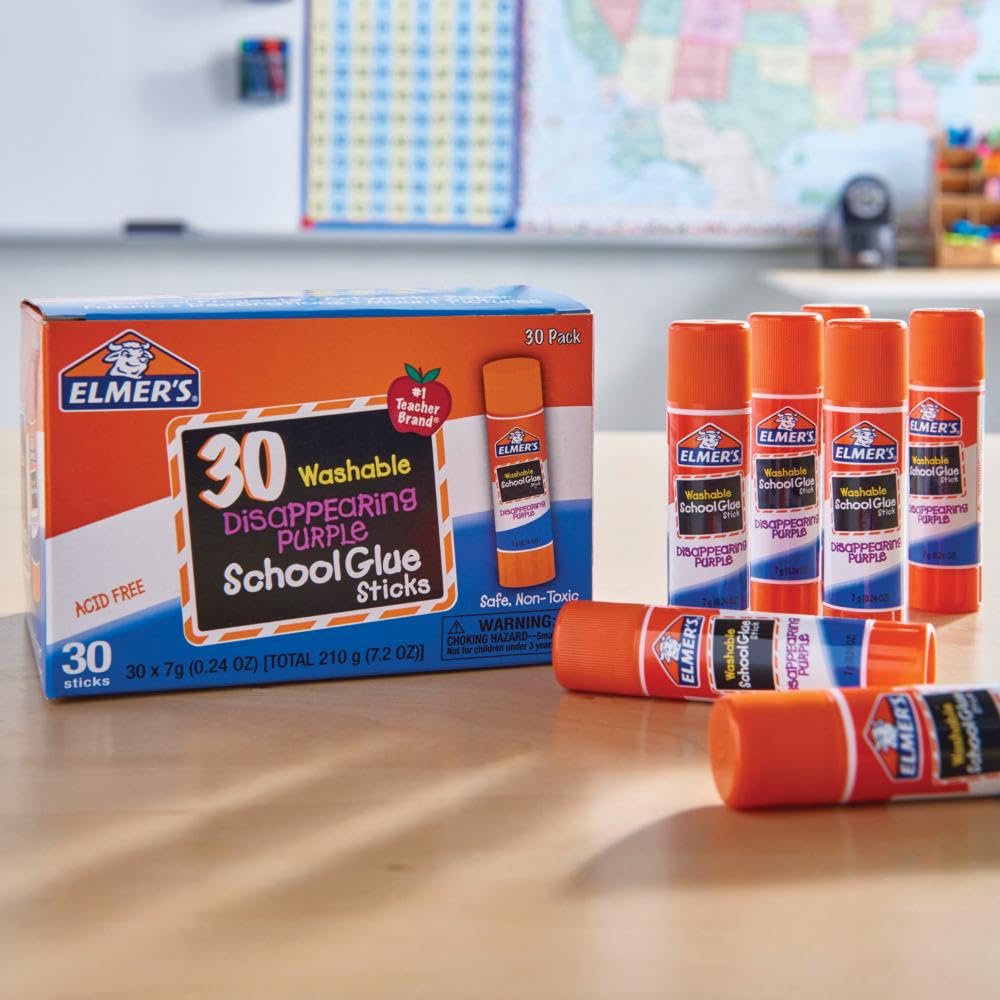 Elmer's Disappearing Purple School Glue Sticks Washable 7 Grams 30 Count