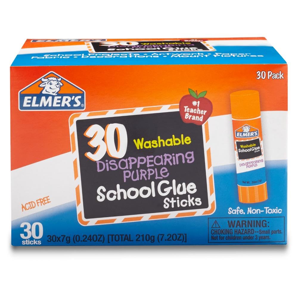 Elmer's Disappearing Purple School Glue Sticks Washable 7 Grams 30 Count