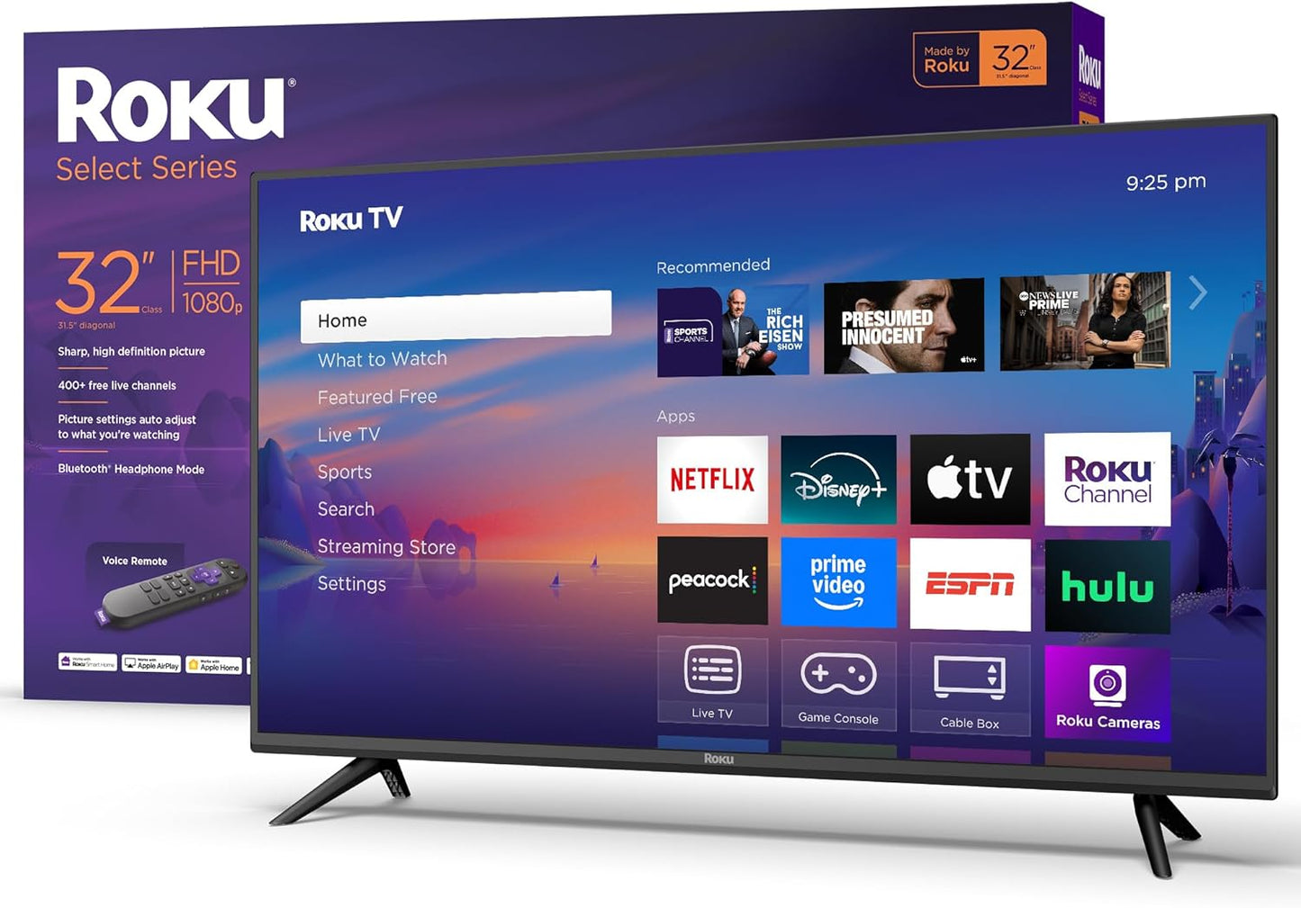 Roku Smart TV 2025 – 32-Inch Select Series, 720p HD TV – RokuTV with Voice Remote – Flat Screen LED Television with Wi-Fi for Streaming Live Local News, Sports, Family Entertainment