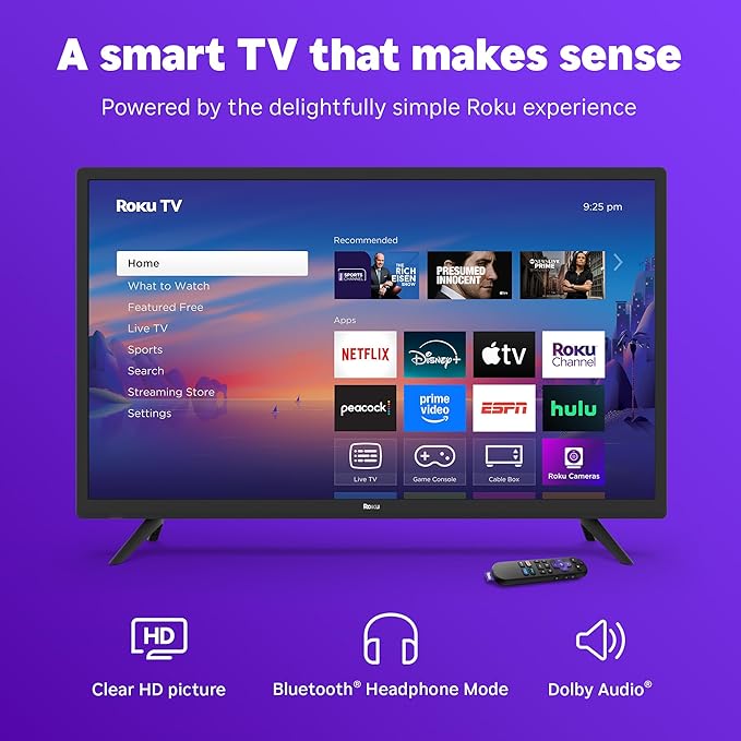 Roku Smart TV 2025 – 32-Inch Select Series, 720p HD TV – RokuTV with Voice Remote – Flat Screen LED Television with Wi-Fi for Streaming Live Local News, Sports, Family Entertainment