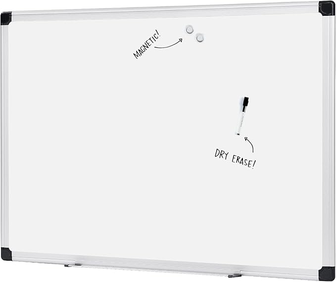 Magnetic Dry Erase Whiteboard, 24"W x 18"H, Aluminium Frame, Silver/White