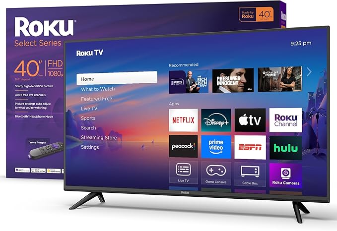 Roku Smart TV 2025 – 32-Inch Select Series, 720p HD TV – RokuTV with Voice Remote – Flat Screen LED Television with Wi-Fi for Streaming Live Local News, Sports, Family Entertainment