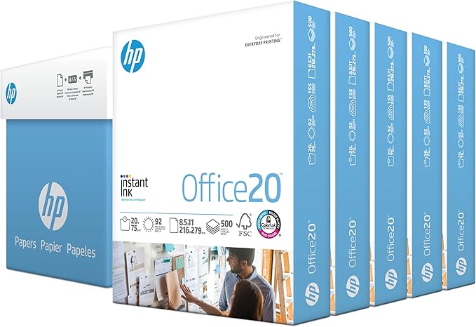 HP Printer Paper | 8.5 x 11 Paper | Copy &Print 20 lb | 1 Ream Case - 500 Sheets| 92 Bright | Made in USA - FSC Certified | 200060