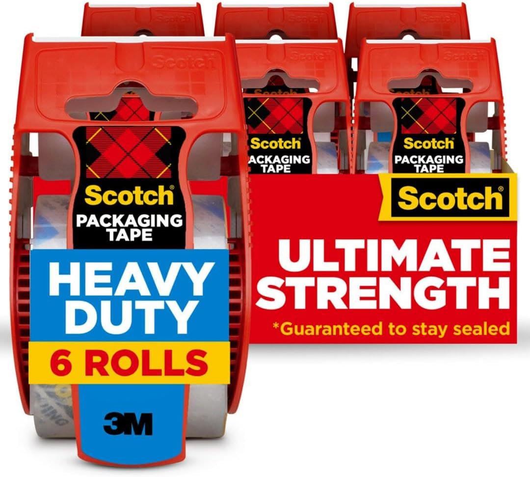 Scotch Heavy Duty Shipping Packaging Tape, 1.88" x 27.7 yd, Great for Packing, Shipping & Moving, Clear, 1 Dispensered Roll (142L)