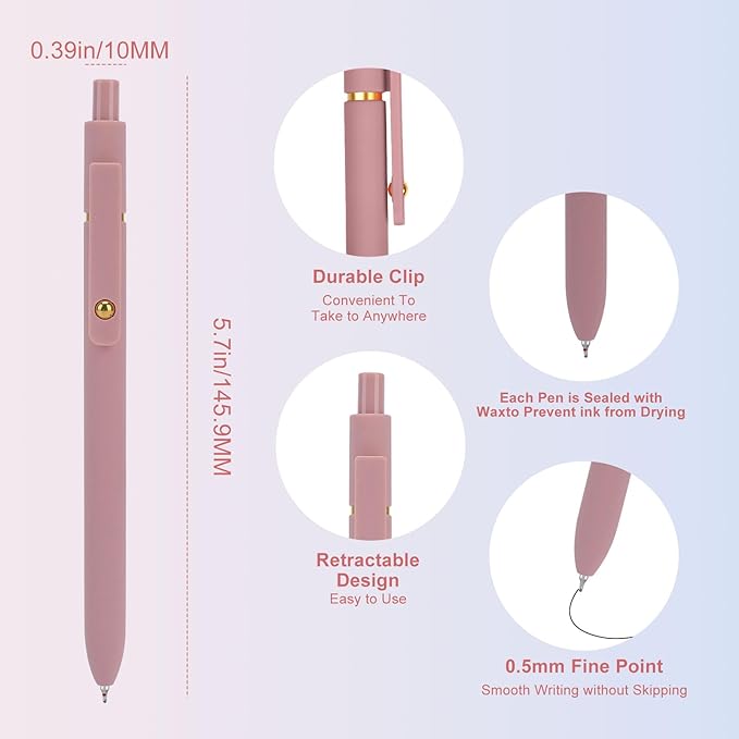 Gel Pens, 6 Pcs 0.5mm Quick Dry Black Ink Pens Fine Point Smooth Writing Pens, Cute Office School Supplies Gifts for Women