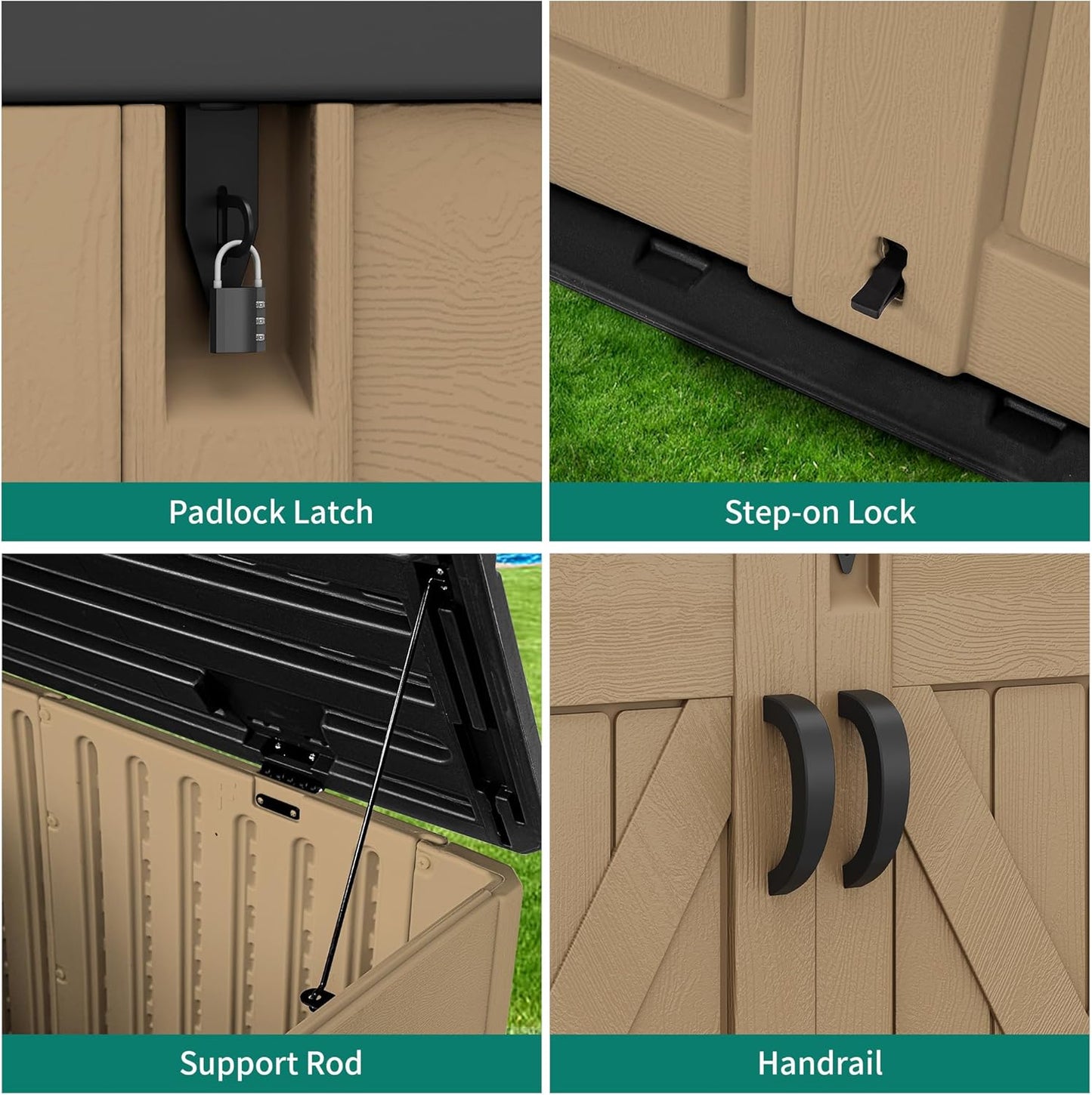 Outdoor Resin Storage Sheds with X-Shaped Lockable Door, 39 in Height Lockable Waterproof Horizontal Shed w/o Shelf,Easy to Assemble Shed Storage for Garden Tools, Brown