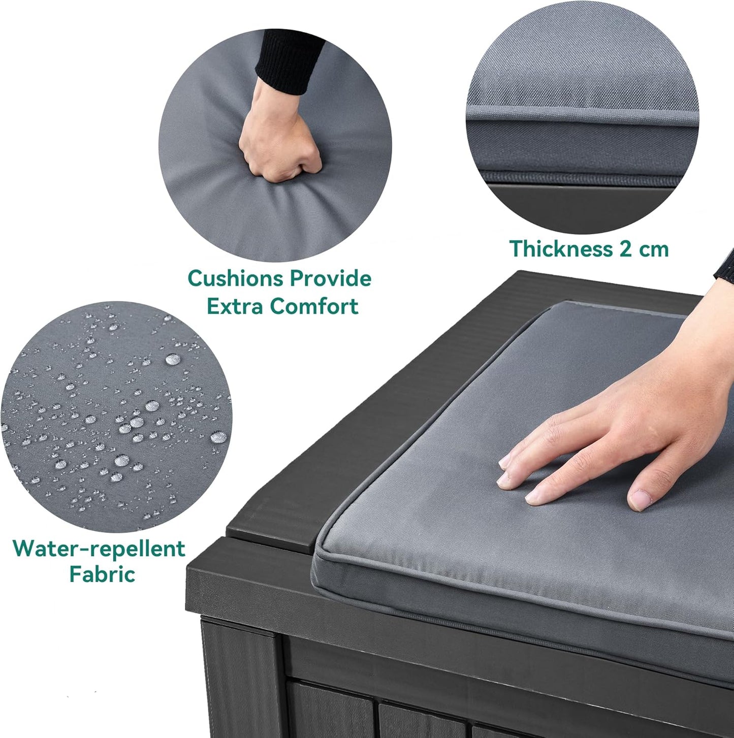 120 Gallon Resin Deck Box, Weather Resistant Outdoor Storage Box for Patio Pillow, Garden Tools, Pool Supplies, Lockable, Easy Assembly, Extra Seat or Table with Cushion (Black)