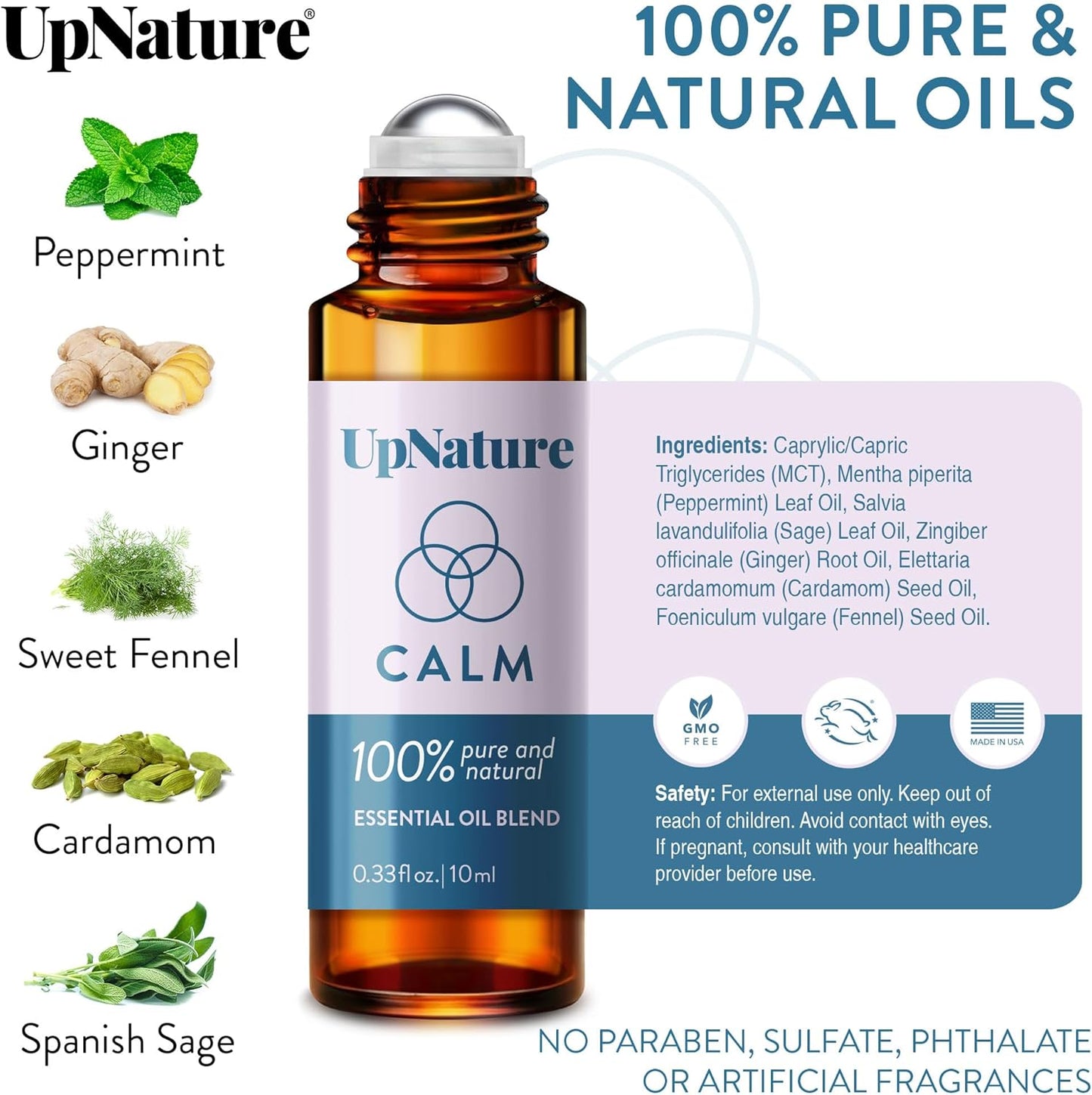 UpNature Calm Essential Oil Roll On - 100% Natural Stress Relief Aromatherapy - Relaxation Self Care Gifts for Women - Nurse Essentials