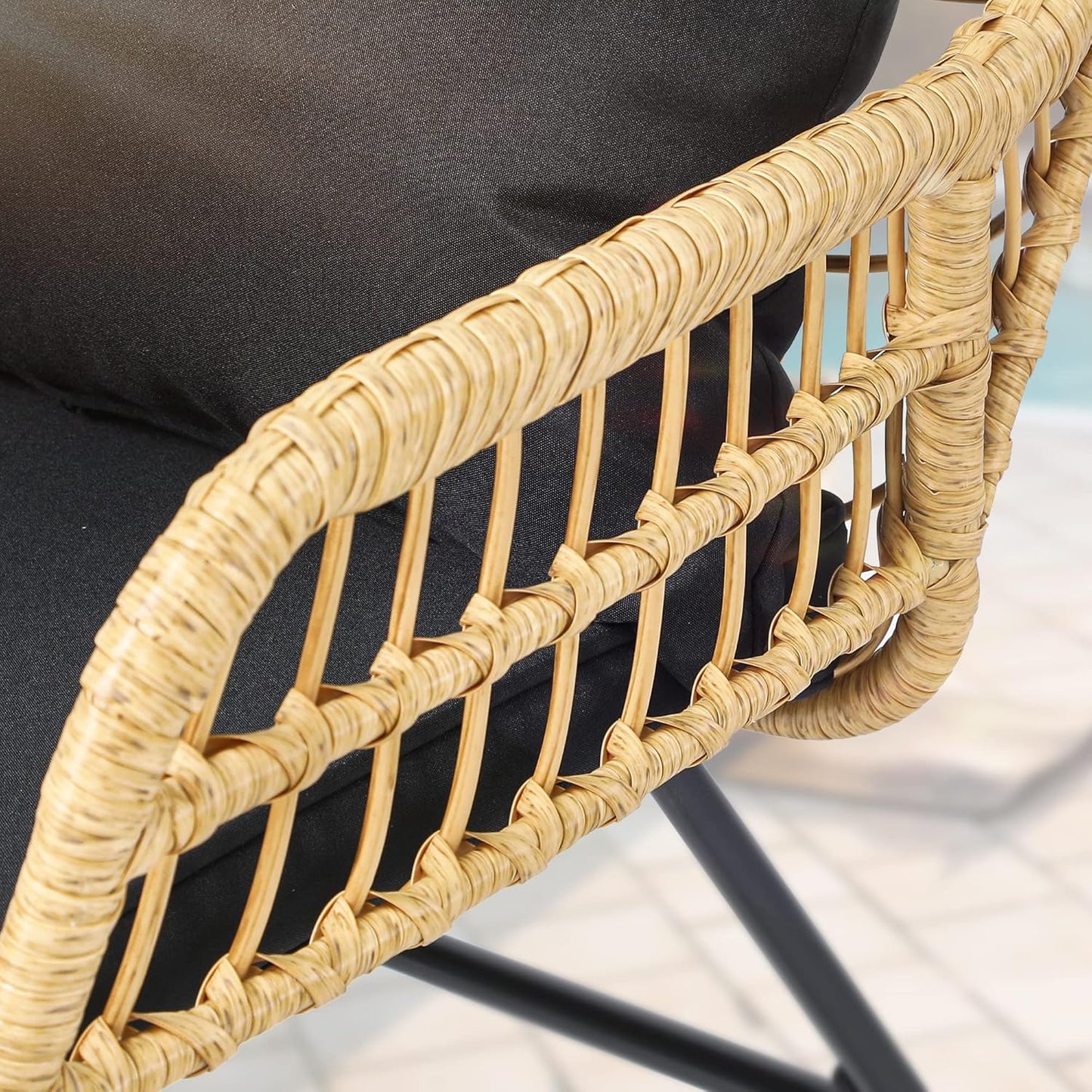 4-Piece Patio Furniture Wicker Outdoor Bistro Set, All-Weather Rattan Conversation Loveseat Chairs for Backyard, Balcony and Deck with Soft Cushions and Metal Table (Light Brown+Black)