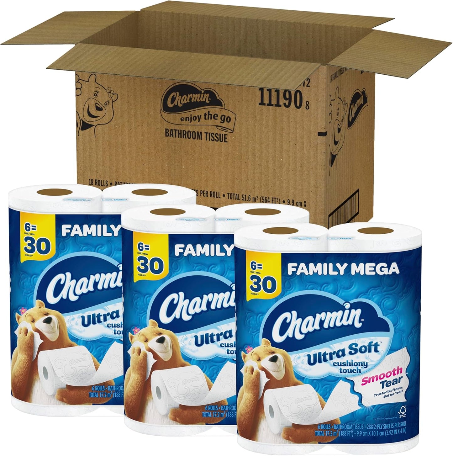 Charmin Ultra Soft Cushiony Touch Toilet Paper, 24 Family Mega Rolls = 123 Regular Rolls