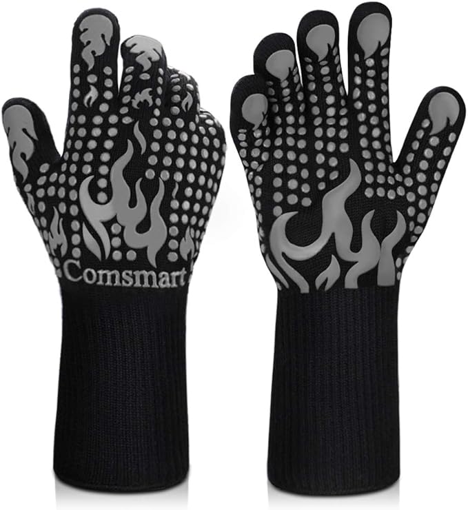 BBQ Gloves, 1472 Degree F Heat Resistant Grilling Gloves Silicone Non-Slip Oven Gloves Long Kitchen Gloves for Barbecue, Cooking, Baking, Cutting