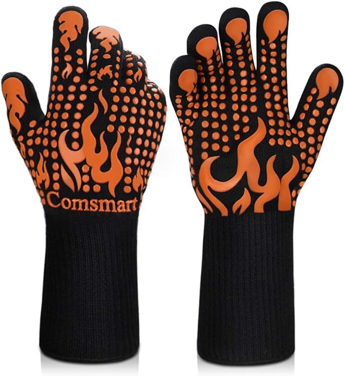 BBQ Gloves, 1472 Degree F Heat Resistant Grilling Gloves Silicone Non-Slip Oven Gloves Long Kitchen Gloves for Barbecue, Cooking, Baking, Cutting