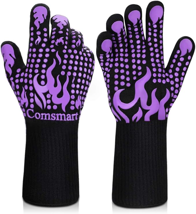 BBQ Gloves, 1472 Degree F Heat Resistant Grilling Gloves Silicone Non-Slip Oven Gloves Long Kitchen Gloves for Barbecue, Cooking, Baking, Cutting