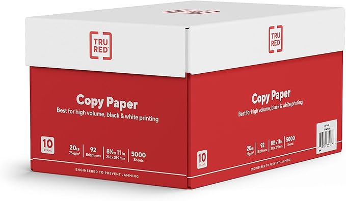 TRU RED 8.5x11 Copy Paper 20 lb. 92-Bright 5000 Sheets/Carton