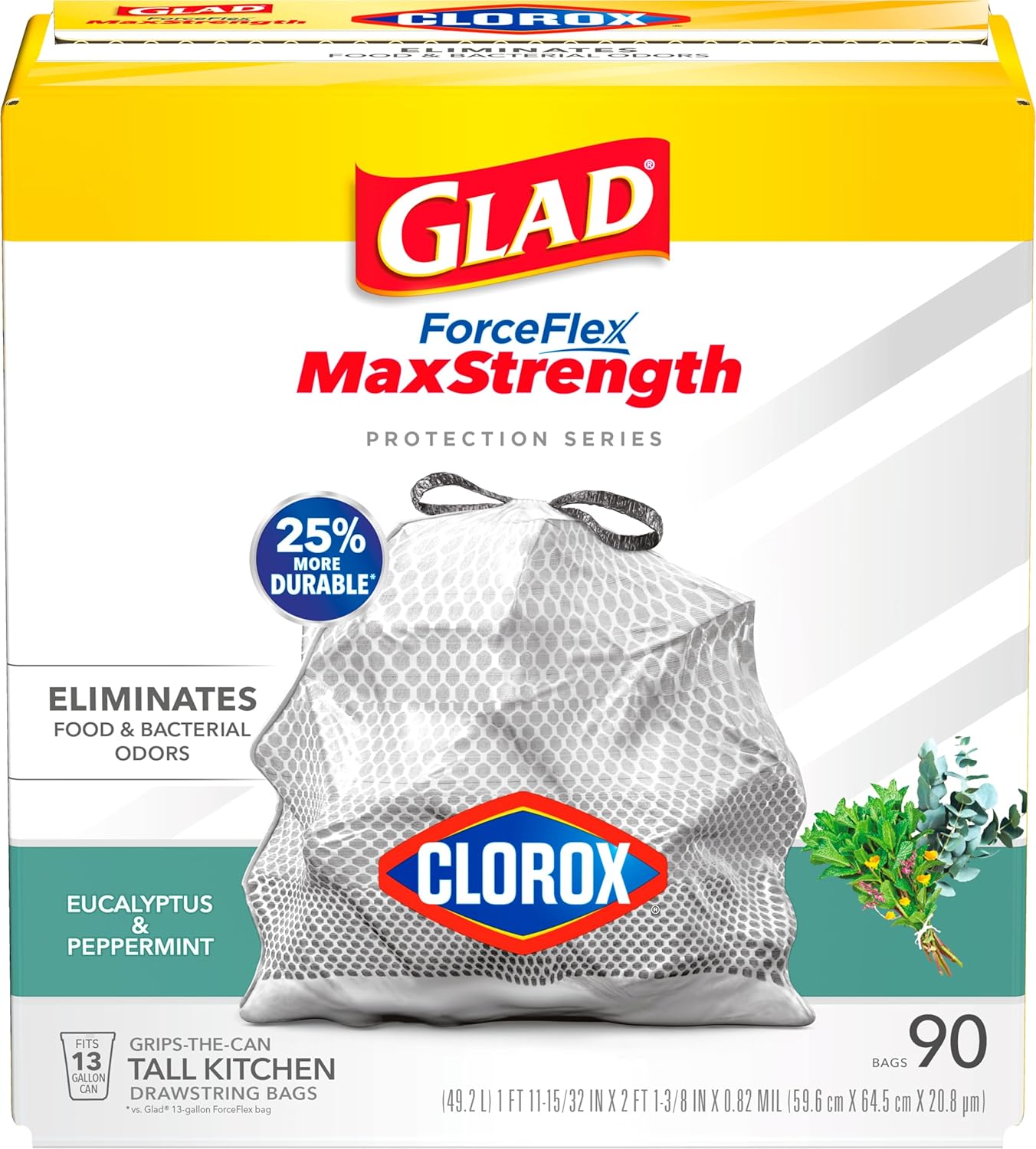 Glad Tall Kitchen Trash Bags 13 Gallon, MaxStrength Cherry Blossom Garbage Bags, Drawstring, 90 Count