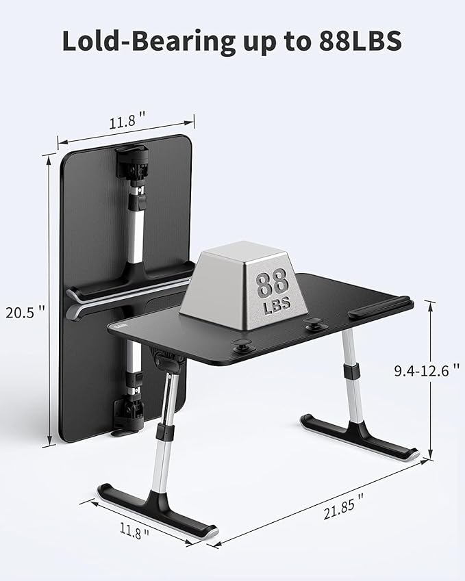 Height & Angle Adjustable Laptop Stand for Bed, Lap Desk Bed Tray Table, Light Weight Foldable Portable Laptop Table for Couch Sofa Chair Floor Desk for Adults, Kids (Black)