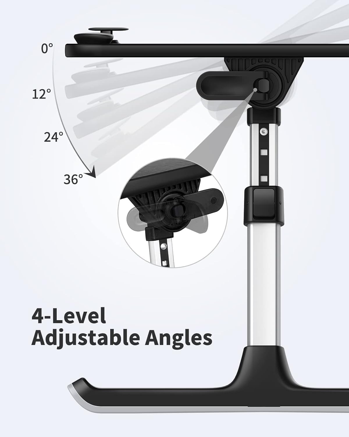 Height & Angle Adjustable Laptop Stand for Bed, Lap Desk Bed Tray Table, Light Weight Foldable Portable Laptop Table for Couch Sofa Chair Floor Desk for Adults, Kids (Black)
