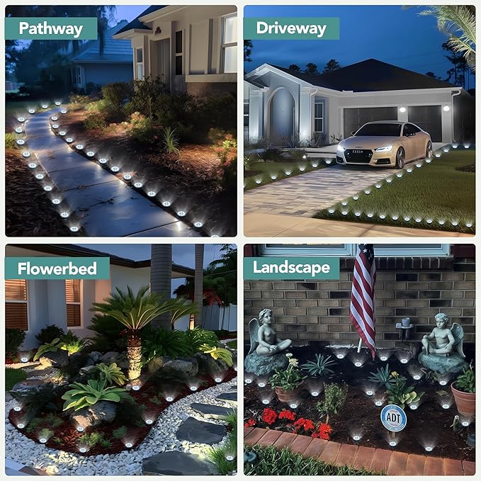 Mini Solar Ground Lights, 10 Pack Solar Lights Outdoor Waterproof, Pathway Lights Solar Powered, Solar Garden Light, Landscape Lighting for Yard Driveway Walkway (Cool White)