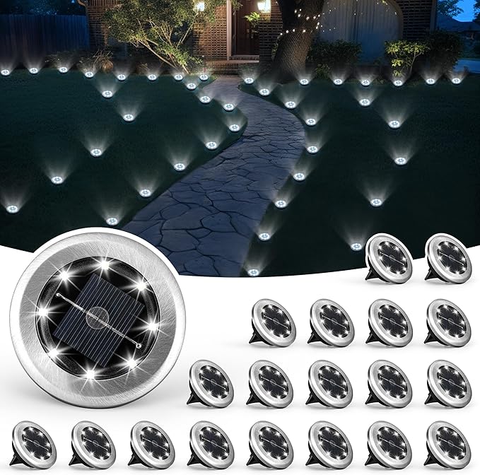 Mini Solar Ground Lights, 10 Pack Solar Lights Outdoor Waterproof, Pathway Lights Solar Powered, Solar Garden Light, Landscape Lighting for Yard Driveway Walkway (Cool White)