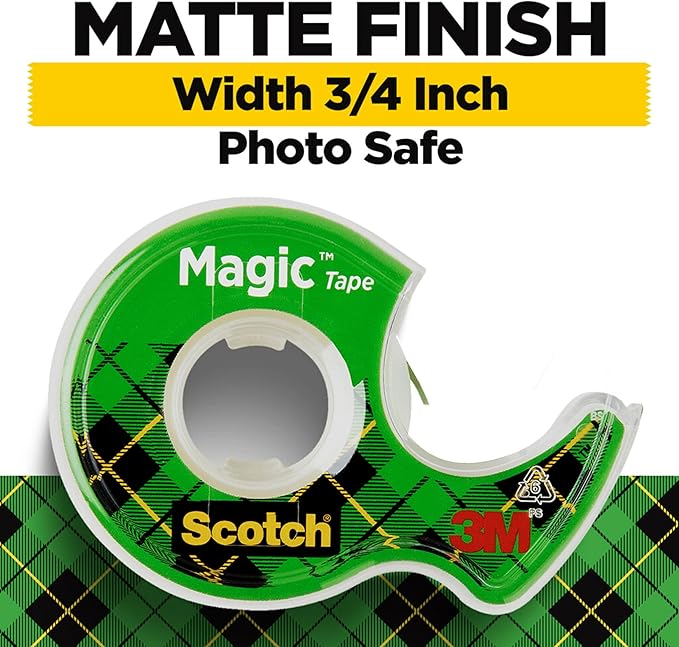 Scotch Magic Tape, 3 Dispensered Rolls, Numerous Applications, Invisible, Clear Tape Engineered for Repairing, 3/4 x 300 Inches