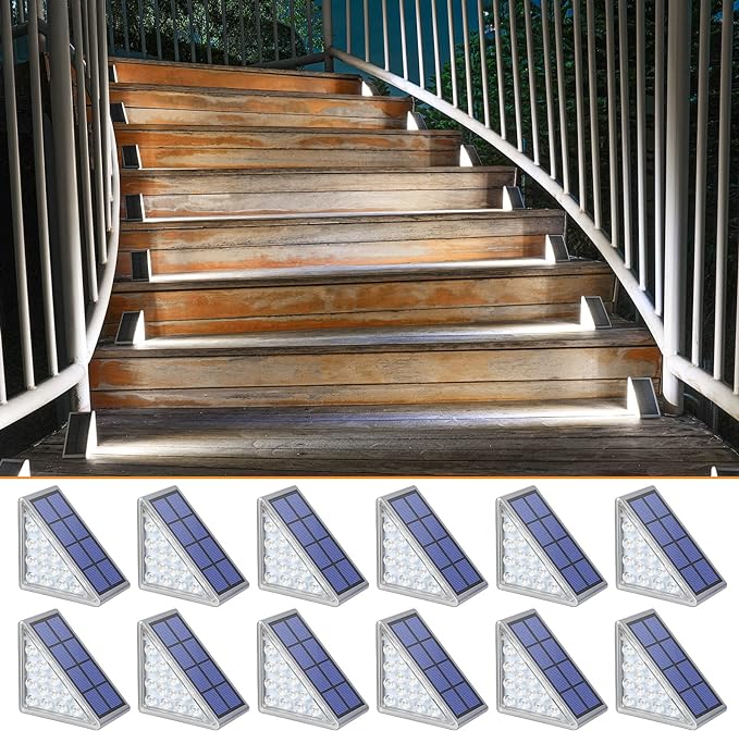 Solar Step Lights for Outside,6 Pack Cool White Solar Stair Lights Outdoor Waterproof IP67 Auto On Off,Solar Lights for Steps,Stair,Patio,Yard,Porch,Front Door,Sidewalk,Deck Decor