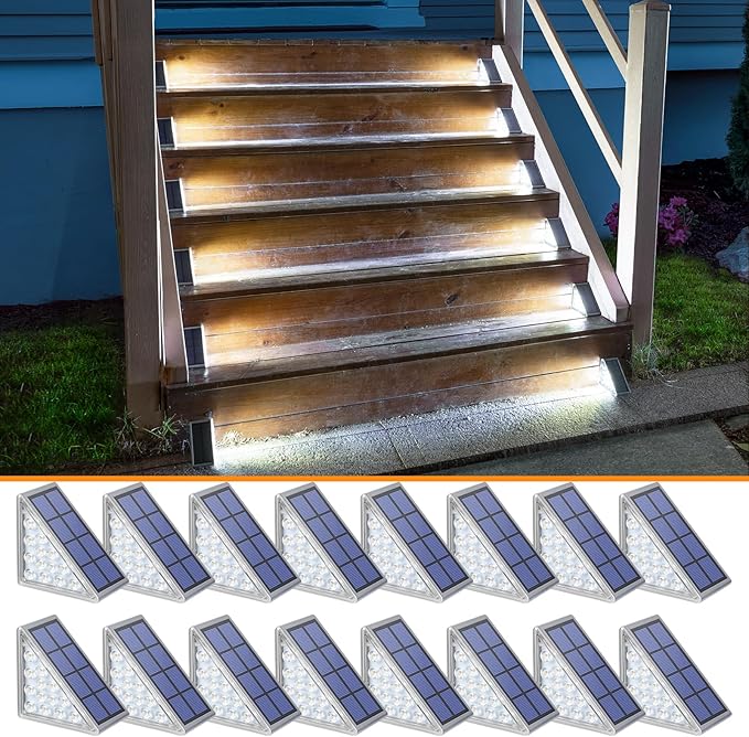 Solar Step Lights for Outside,6 Pack Cool White Solar Stair Lights Outdoor Waterproof IP67 Auto On Off,Solar Lights for Steps,Stair,Patio,Yard,Porch,Front Door,Sidewalk,Deck Decor