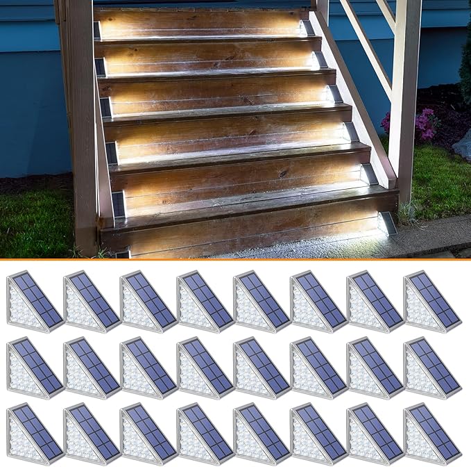 Solar Step Lights for Outside,6 Pack Cool White Solar Stair Lights Outdoor Waterproof IP67 Auto On Off,Solar Lights for Steps,Stair,Patio,Yard,Porch,Front Door,Sidewalk,Deck Decor