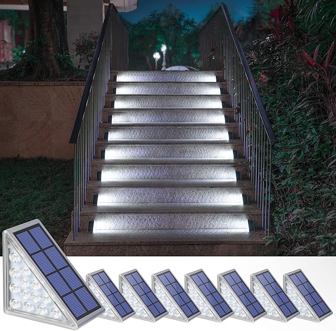 Solar Step Lights for Outside,6 Pack Cool White Solar Stair Lights Outdoor Waterproof IP67 Auto On Off,Solar Lights for Steps,Stair,Patio,Yard,Porch,Front Door,Sidewalk,Deck Decor