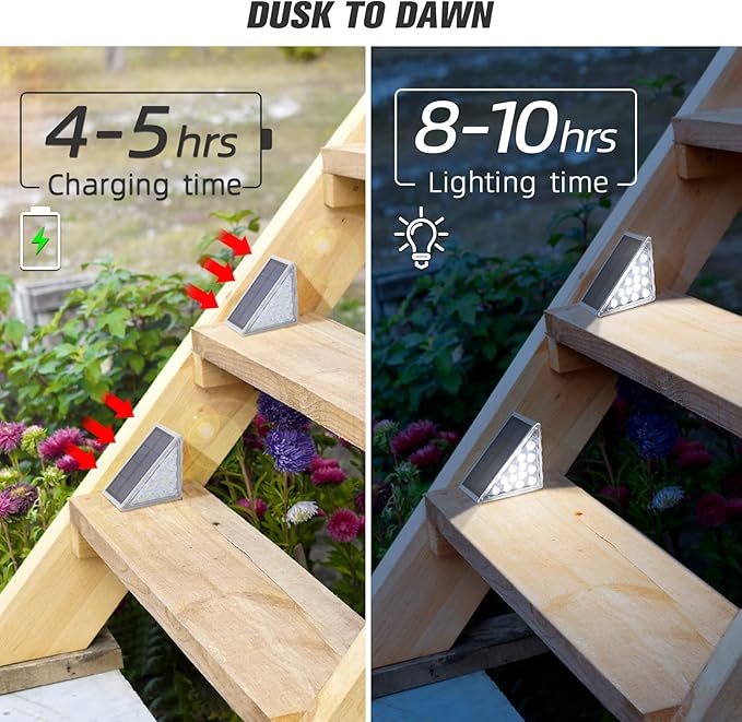 Solar Step Lights for Outside,6 Pack Cool White Solar Stair Lights Outdoor Waterproof IP67 Auto On Off,Solar Lights for Steps,Stair,Patio,Yard,Porch,Front Door,Sidewalk,Deck Decor